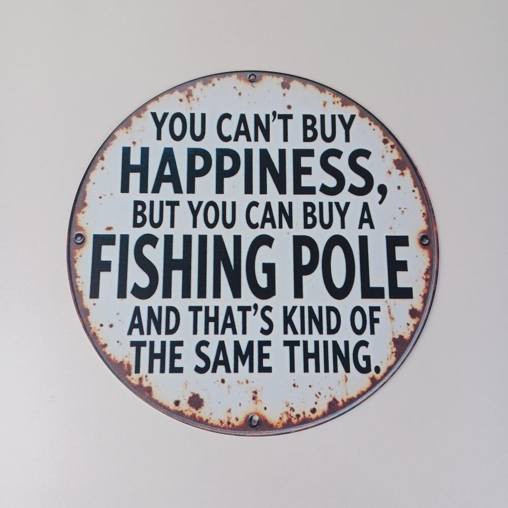 Rustic Fishing Metal Wall Art: "Happiness & Fishing Poles"